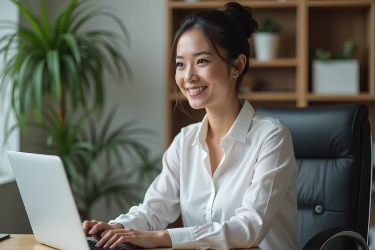 Femme professionnelle assise à son bureau à domicile